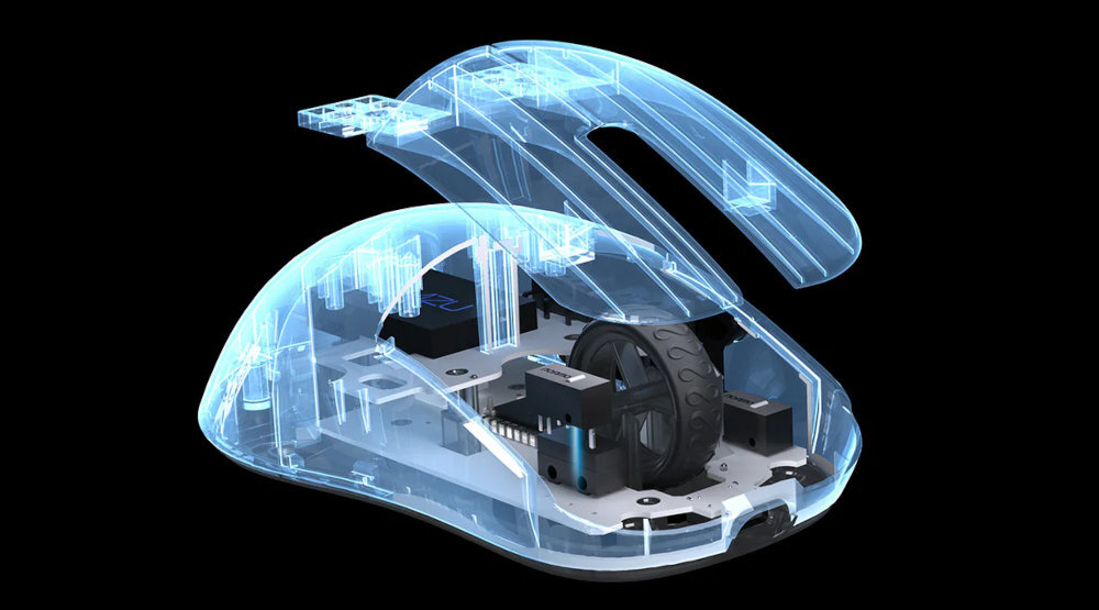 LAMZU Atlantis Mini Champion Edition optyczne przełączniki Omron 70 milionów kliknięć problem podwójnego kliknięcia - zbliżenie na przełączniki myszy