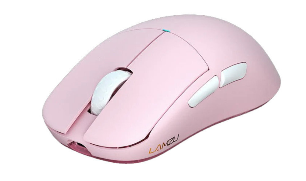 LAMZU Atlantis Mini Champion Edition Kształt obudowy claw grip różowa kolorystyka - myszka na białym tle
