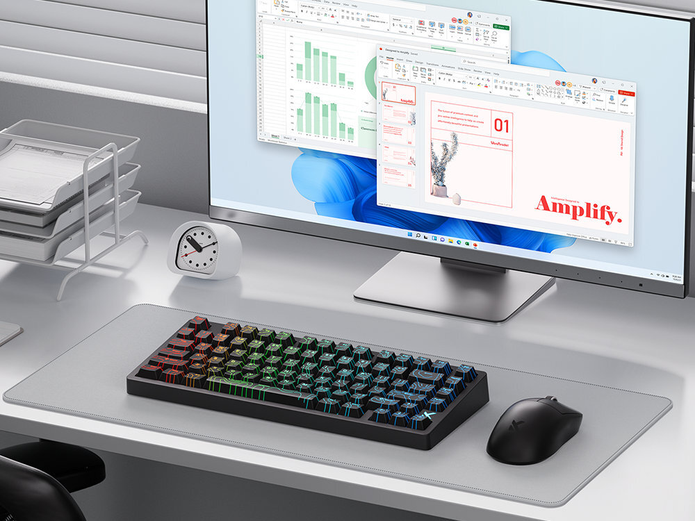 MCHOSE MC-JET75 przełącznikom magnetycznym Starburst Magnetic Switch punktu aktywacji klawiszy w zakresie od 0.1 do 3.4 mm Rapid Trigger moment aktywacji i dezaktywacji grach FPS - klawiatura przed monitorem na biurku