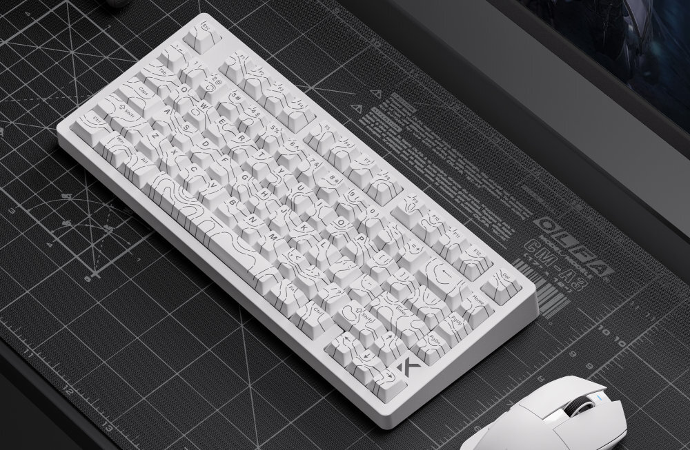 MCHOSE MC-JET75 rejestruje każdy ruch klawisza 0.01 mm Adaptacyjna kalibracja w czasie rzeczywistym - biała klawiatura z myszą na blacie