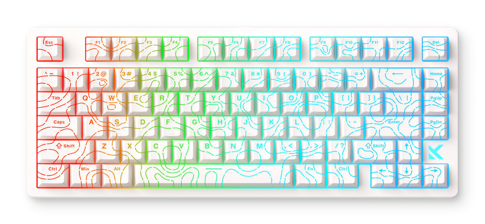 MCHOSE MC-JET75 wielokolorowe podświetlenie RGB Kolorowe iluminacje ciemniejszym otoczeniu - klawiatura z podświetleniem na białym tle