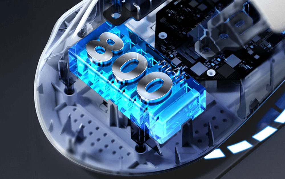 MCHOSE G7 baterię 500 mAh pracy, czy nauki - pokazana bateria w srodku urzadzenia 