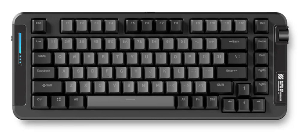 MCHOSE X75 trzy tryby komunikacji 2,4 GHz odświeżaniem 1000 Hz odbiornik USB-A Bluetooth urządzeniami mobilnymi - klawiatura w czarnym kolorze na białym tle