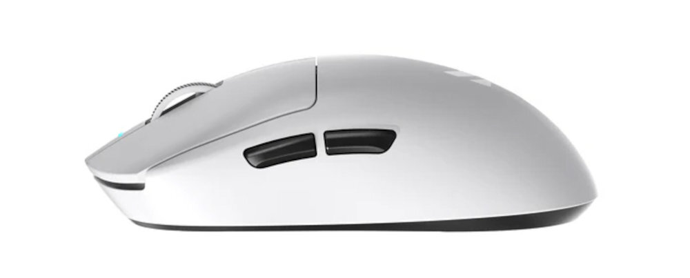 MCHOSE A7 mysz gamingowa sensor przełączniki lekkiej konstrukcji TOPSPEED Wireless - biała myszka na białym tle od boku