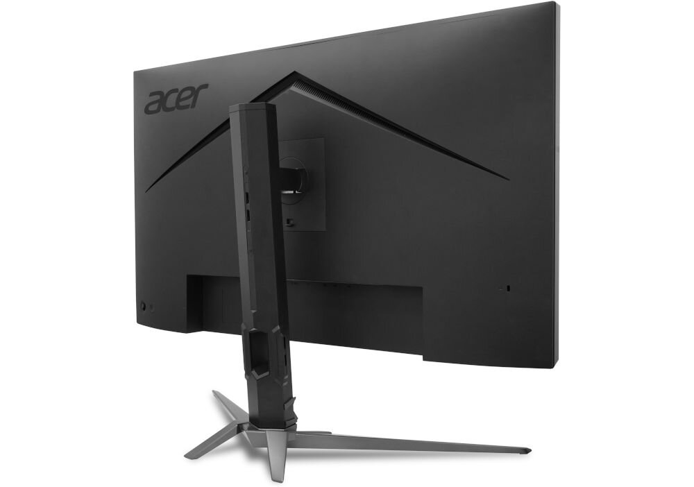 Monitor ACER Predator XB323QUPBMIIPRX 31.5 cala 2560x1440px IPS 180Hz 0.5 ms [GTG]  prezentacja monitora od tyłu pod kątem na białym tle różne urządzenia wygoda elastyczność