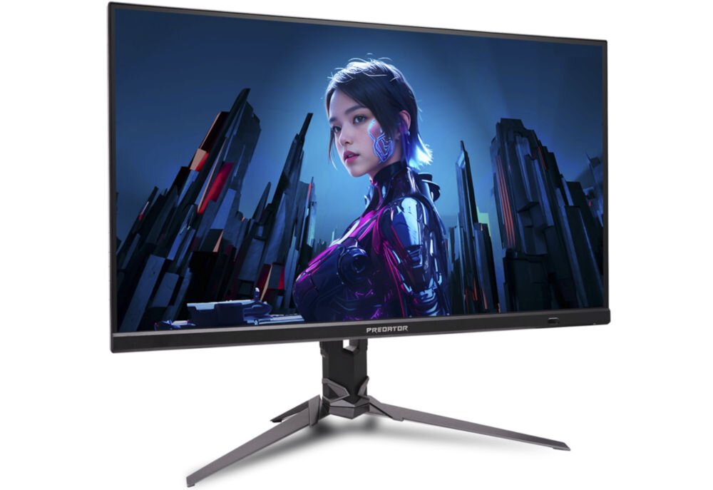 Monitor ACER Predator XB323QUPBMIIPRX 31.5 cala 2560x1440px IPS 180Hz 0.5 ms [GTG]  prezentacja monitora na białym tle od przodu pod kątem elegancki design stabilność podstawa stabilność