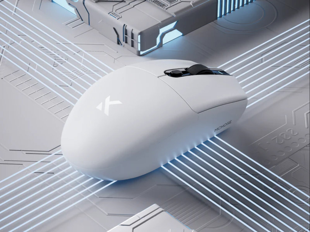 MCHOSE MC-G3 baterię 500 mAh pracy, czy nauki - myszka na jasnym tle z niebieskimi liniami