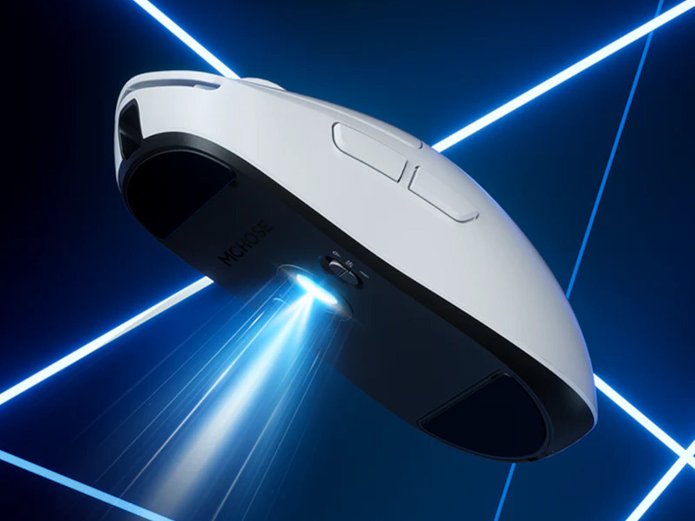 MCHOSE A5 Ultra zaawansowany sensor PixArt PAW3395 Częstotliwość odświeżania 1 000 Hz - mysz od spodu widok na laser