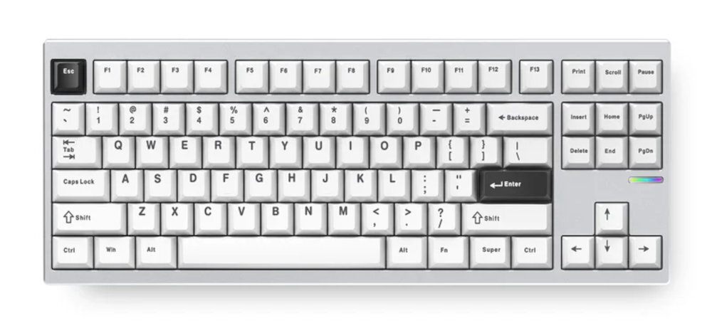 MCHOSE GX87 układ 75 83 klawiszami TKL (Tenkeyless) brak bloku numerycznego - klawiatura na białym tle