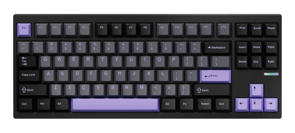 MCHOSE GX87 układ 75 83 klawiszami TKL (Tenkeyless) brak bloku numerycznego - klawiatura na białym tle