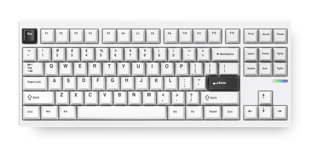 MCHOSE GX87  układ 75 83 klawiszami TKL (Tenkeyless) brak bloku numerycznego - klawiatura na białym tle