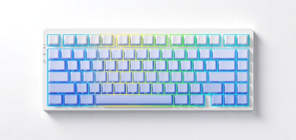 MCHOSE MC-G75 Płytka 1.2 mm Per-Key Flex-Cut PCB stabilny i przyjemnie miękki Precyzyjne wycięcia w konstrukcji równomierne podświetlenie - klawiatura na szarym tle widok od góry