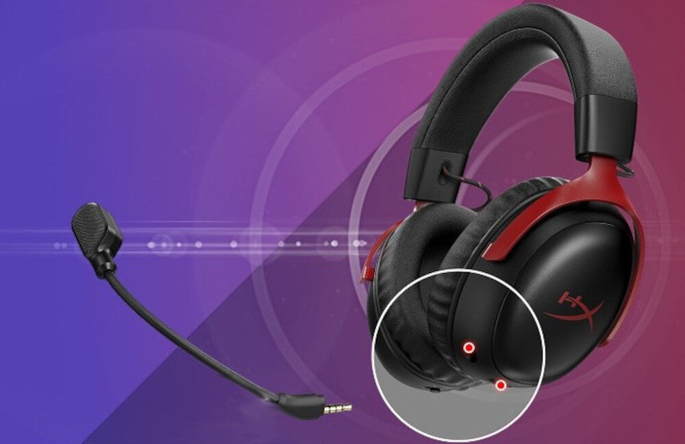 Słuchawki HYPERX Cloud III S mikrofon 10 mm odłączany boom LED filtr głosu, słuchawki gamingowe po skosie z odłączanym mikrofonem