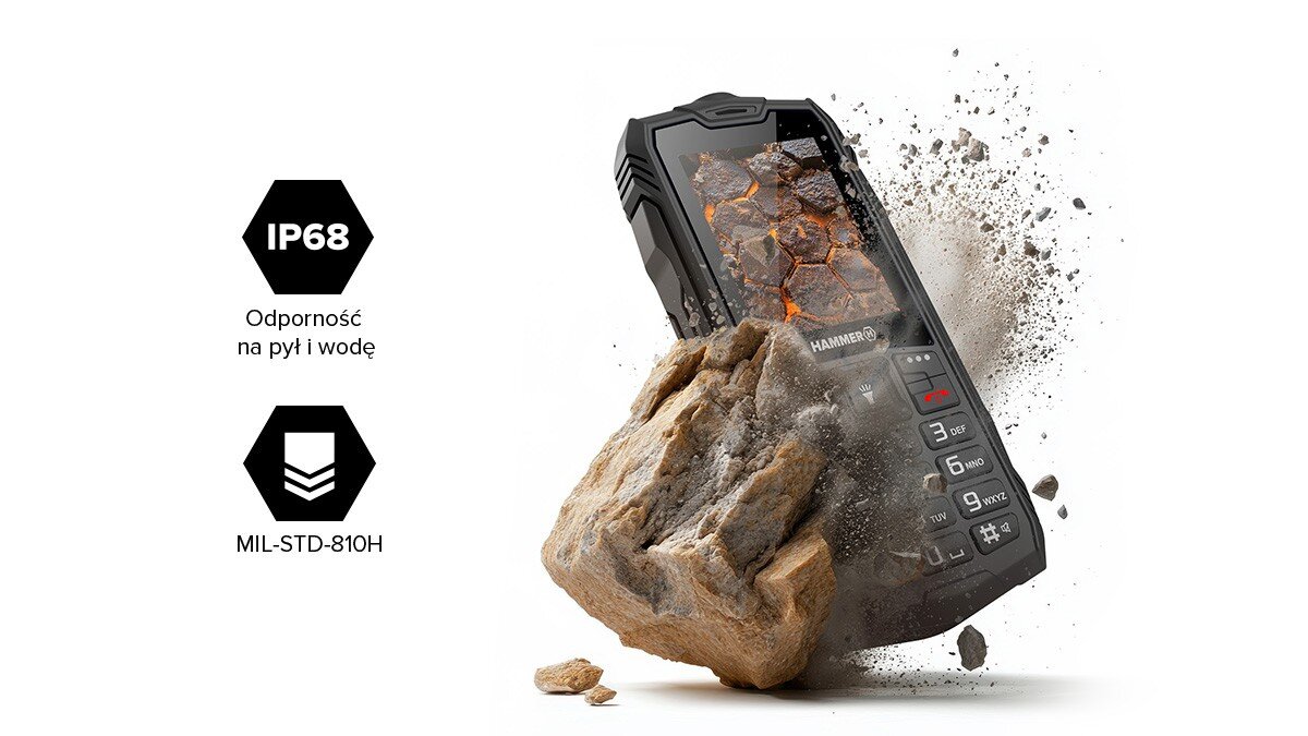 Telefon MYPHONE Hammer Rock LTE upada na skałę, IP68 MIL-STD-810H odporność