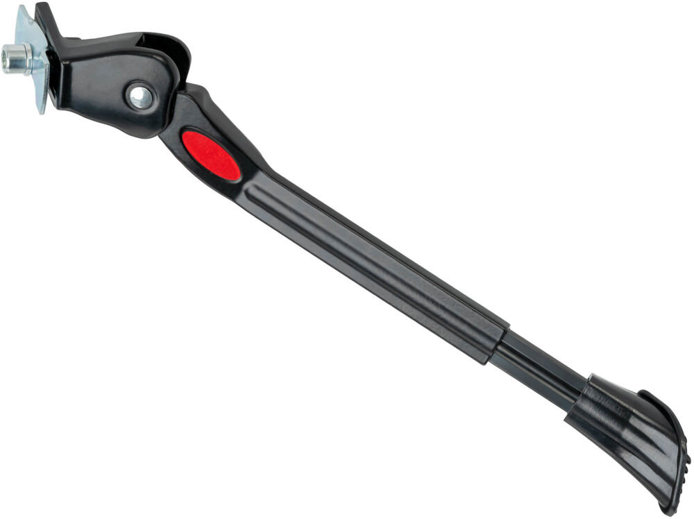 Stopka do roweru S-LINE VPD225 Czarna, regulowana stopka rowerowa centralna S-Line VPD225 do e-bike, widok z boku na rozłożone ramię i mechanizm mocujący ze śrubą