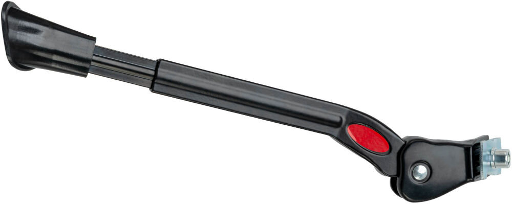 Stopka do roweru S-LINE VPD225 Solidna podpórka centralna do roweru elektrycznego S-Line VPD225, czarne ramię z czerwonym elementem odblaskowym, widok od strony wewnętrznej