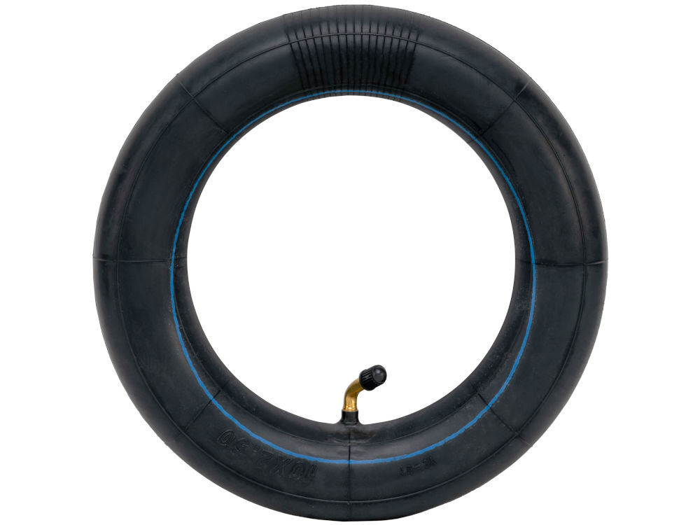 Dętka S-LINE EST1002 10 cali 254 x 51 mm Czarna gumowa dętka do hulajnogi elektrycznej S-Line EST1002 z niebieskim paskiem i zagiętym wentylem samochodowym, widok z góry.