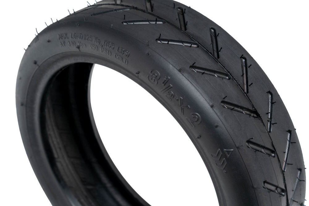 Opona S-LINE EST8503 8.5 cala Zbliżenie na bok opony S-LINE z widocznym oznaczeniem rozmiaru 8 i 1/2 x 2 oraz informacjami o maksymalnym obciążeniu (Max Load 75 kg).