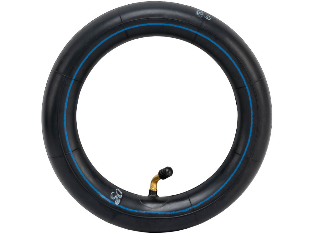 Dętka S-LINE EST8502 8.5 cali 216 x 51 mm Czarna gumowa dętka do hulajnogi elektrycznej S-Line EST8502 z niebieskim paskiem i zagiętym wentylem samochodowym, widok z góry.