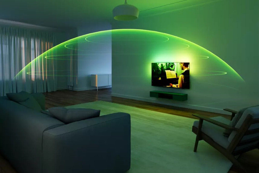 Telewizor PHILIPS 55OLED910 dźwięk przestrzenny Dolby Atmos DTS:X immersive audio, telewizor otoczony kopuła dźwięku
