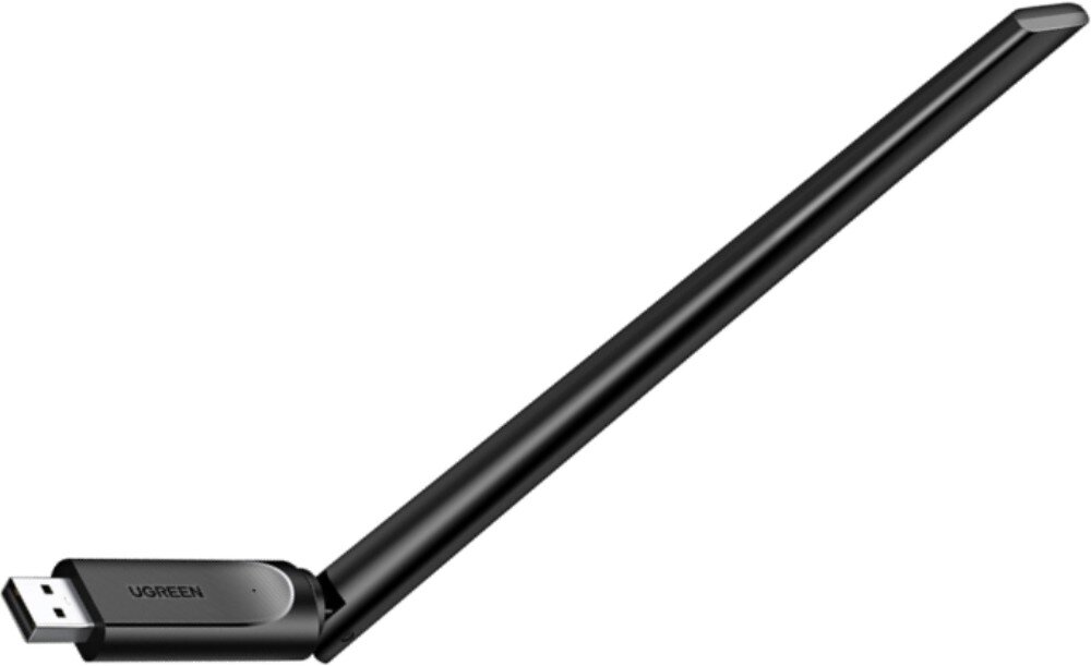 Karta sieciowa UGREEN CM763 Czarny adapter USB z zamontowaną ruchomą anteną zewnętrzną na białym tle