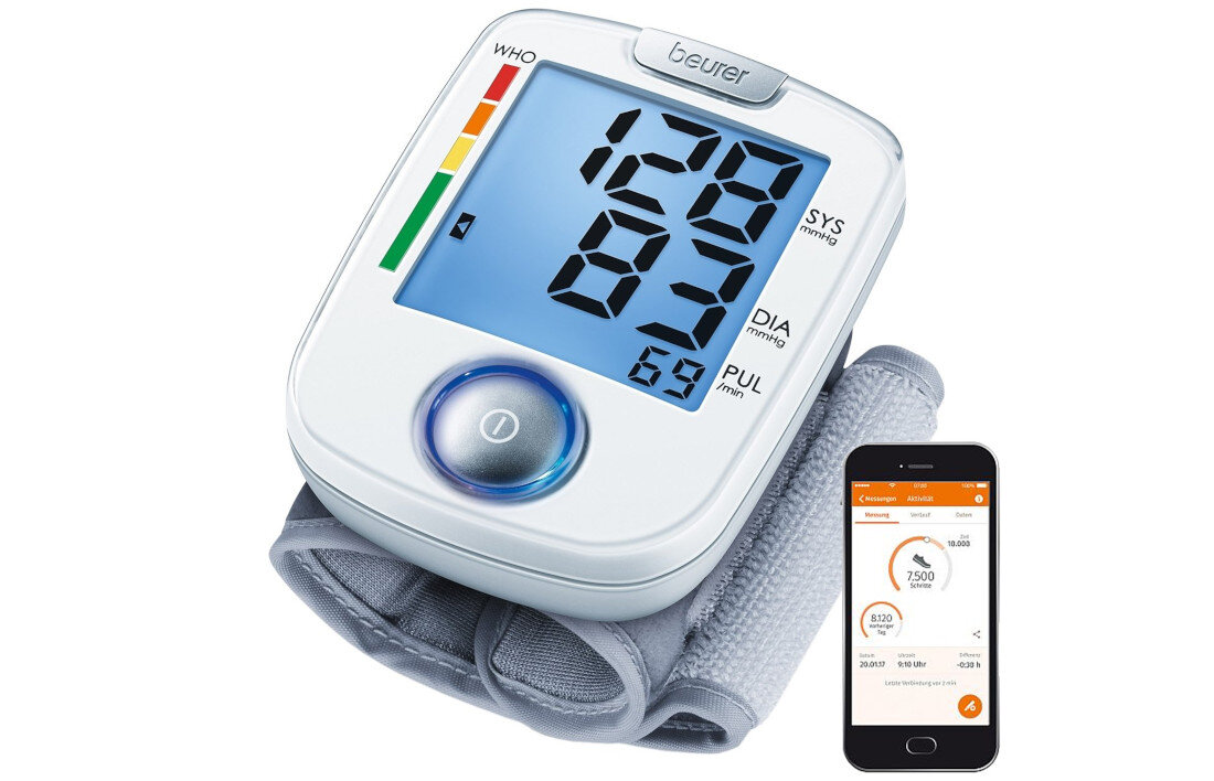 Ciśnieniomierz BEURER BC 44 Biały Współpraca z aplikacją zdrowotną aplikacja HealthManager Pro funkcja Scan & Save szybkie zapisanie wyników analiza wspiera systematyczność ułatwia zarządzanie zdrowie