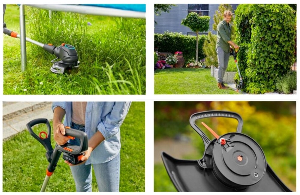 Podkaszarka akumulatorowa GARDENA ComfortCut 14701 20 funkcja przycinania brzegów trawnika regulacja głowicy