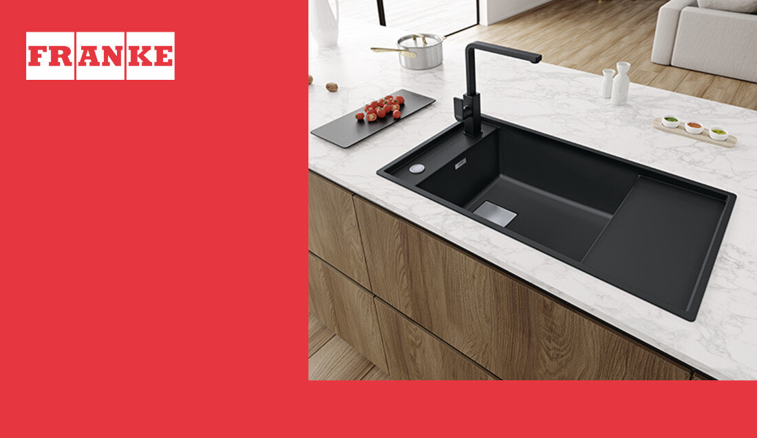 Zlewozmywak jednokomorowy z ociekaczem FRANKE Fresno FSG 611-88 114.0616.465 Onyx 49.5x87.7 wygląd design tło prezentacja wizualizacja