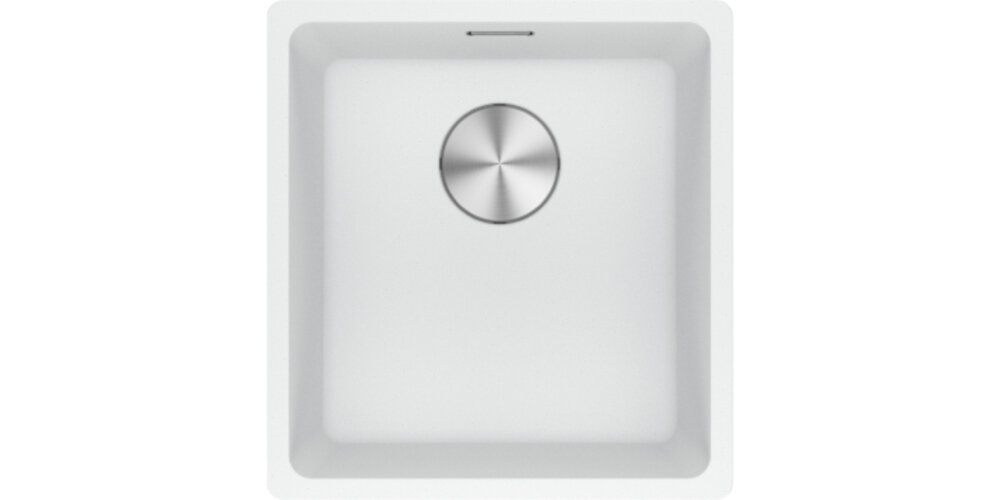 Zlewozmywak jednokomorowy FRANKE Maris MRG 110-37 125.0687.251 Biały polarny 40.3x43.3 widok na zlew z góry odporność na plamy trwałość kwarc fragranite wytrzymałość