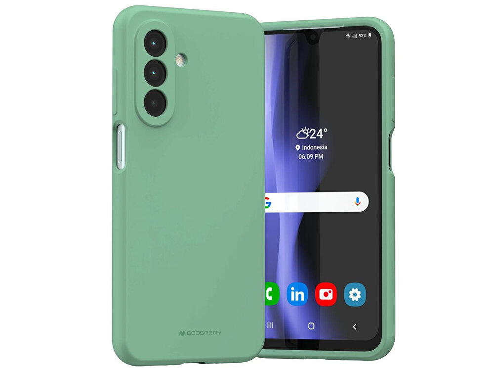 Etui na telefon Mercury Silicone
            Front i tył etui założonego na telefon
            elastyczność silikon dopasowanie powłoka odporność kompatybilność wyściółka mikrofibra