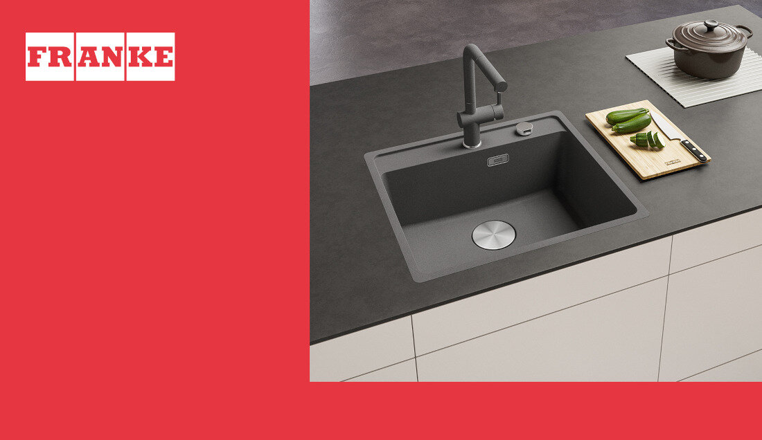 Bateria FRANKE Active L Pull-out spray 115.0653.385 Kamienny szary/chrom wygląd design prezentacja wizualizacja Funkcjonalne rozwiązanie