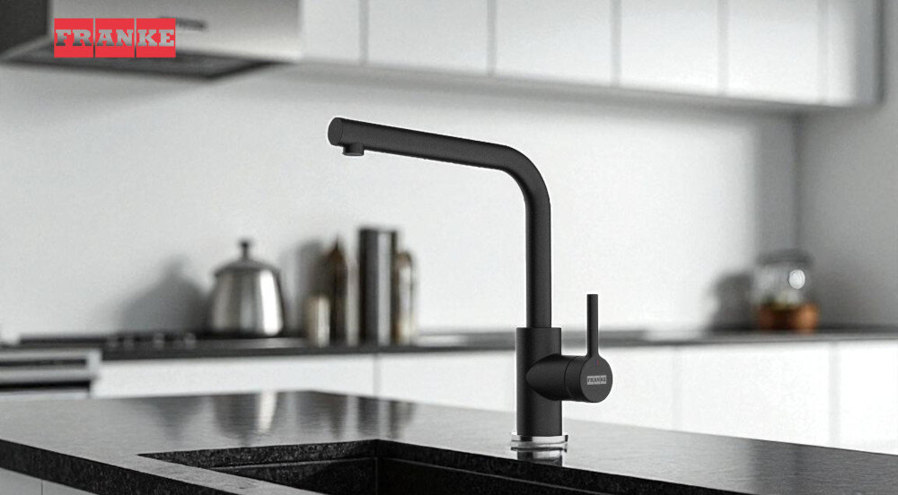 BATERIA KUCHENNA FRANKE LINA L wizualizacja kuchnia blat zlewozmywak jasne wnętrze logo marka znak