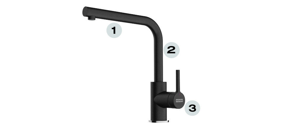 BATERIA KUCHENNA FRANKE LINA L punkty oznaczenia wysoka wylewka montaż blisko ściany trwała głowica Ceramiczna 