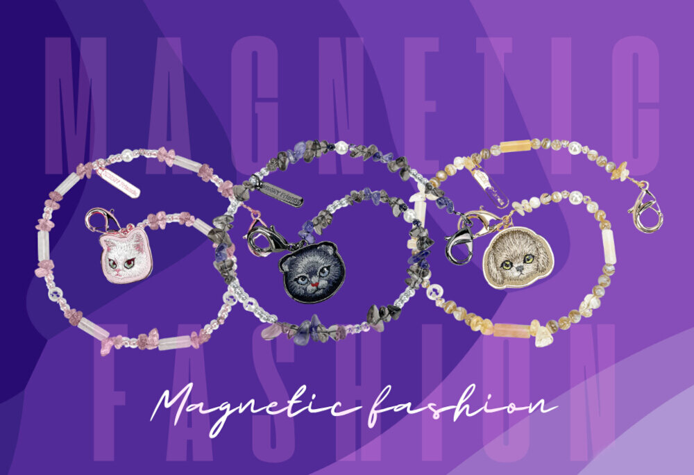 Nimmy Magnetic Fashion Handstrap – zawieszka z haftem kota, 38,5 cm, modny dodatek do torebki