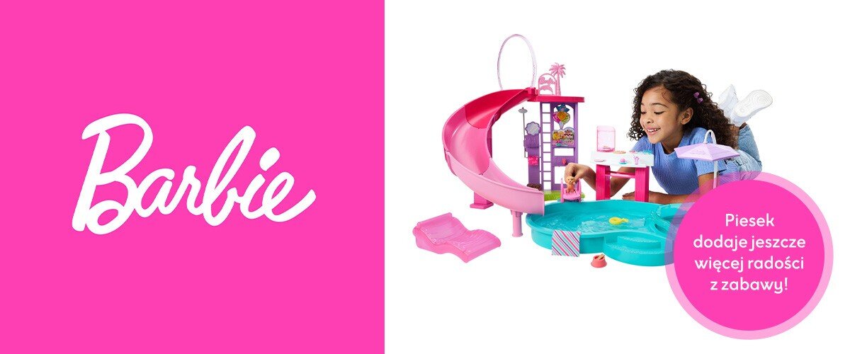 Dziewczynka bawiąca sie zestawem Barbie Basen marzeń.