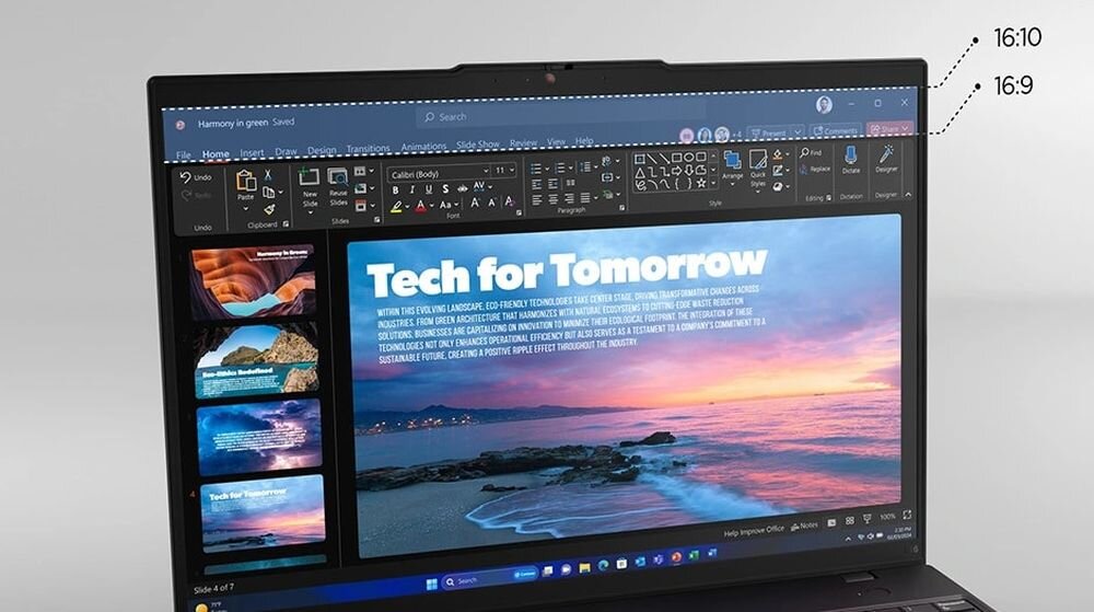Ekran laptopa LENOVO ThinkPad L16 Gen 2 w proporcjach 16:10 ułatwia komfortową pracę z dokumentami – wyświetlacz WUXGA 1920×1200 px IPS 400 nitów matowy