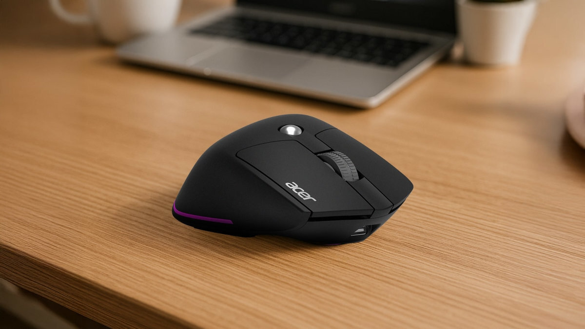 Mysz ACER Easy Fit - mysz w biurowym otoczeniu na jasnym drewnianym biurku