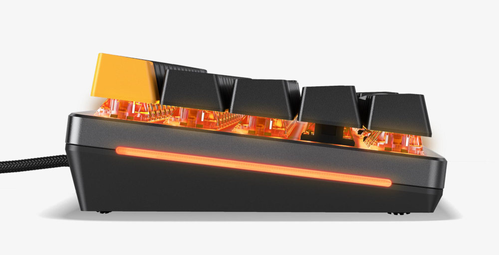 GLORIOUS GMMK2 Konfigurowalne podświetlenie RGB nakładek ABS Doubleshot przezroczystym fontem bocznymi paskami świetlnymi - Klawiatura mechaniczna z podświetleniem RGB, zdjęcie z góry na białym tle