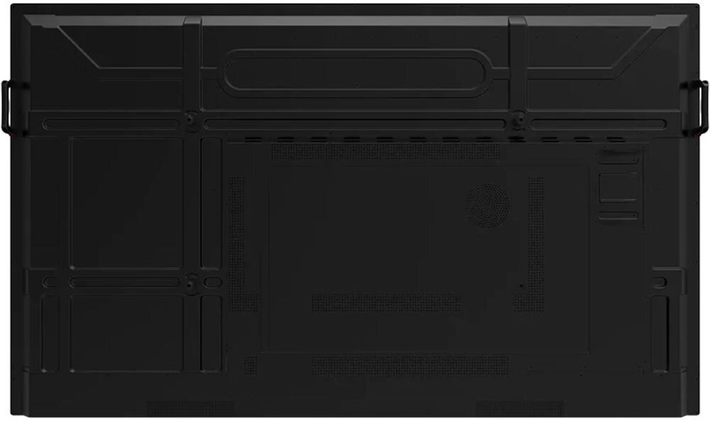 Monitor PRESTIGIO SOLUTIONS PMB000L864 86 cali 3840x2160px IPS prezentacja tylnej obudowy monitora na białym tle wbudowane głośniki 3.0 dźwięk stereo 15W subwoofer 16W wyraźny dźwięk