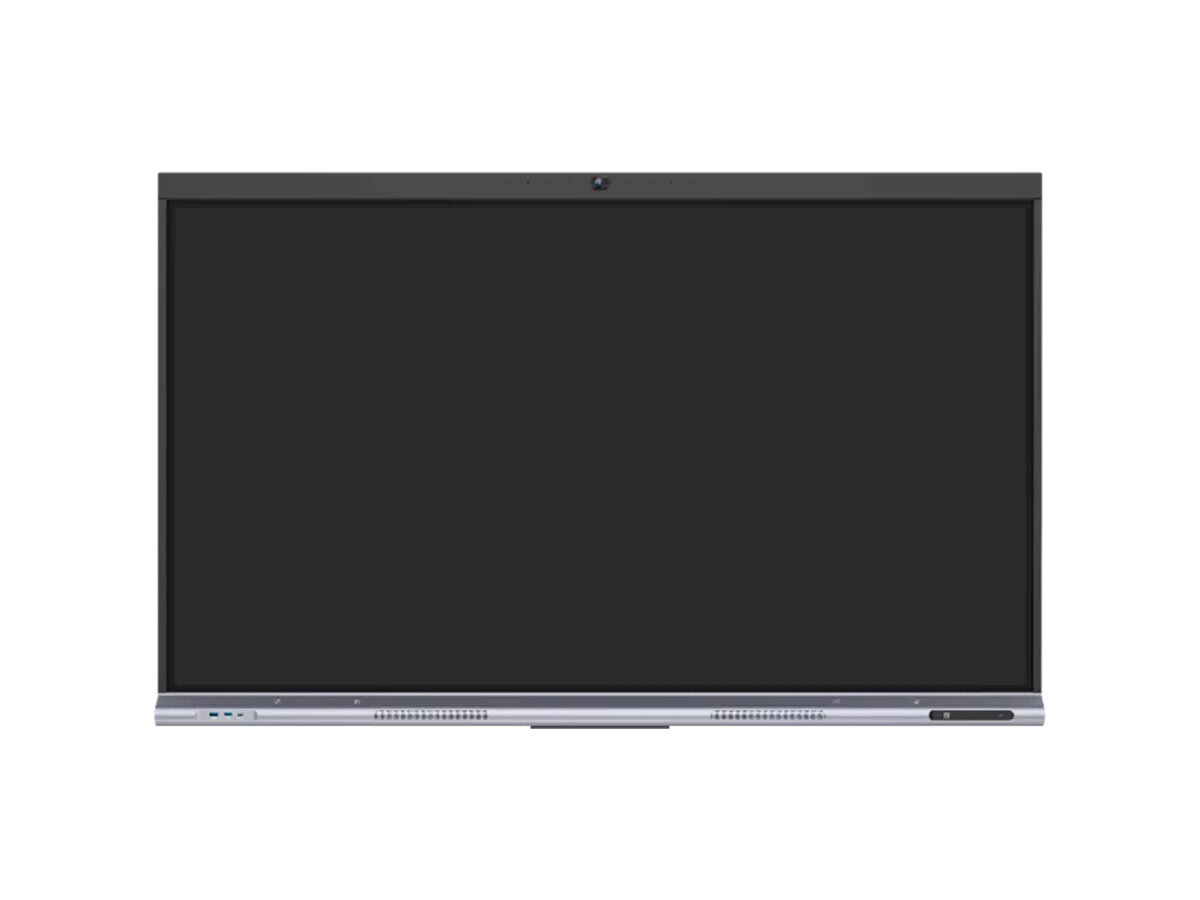 Monitor PRESTIGIO SOLUTIONS PSMB068P650 65 cali 3840x2160px IPS prezentacja monitora od przodu na białym tle rozwiązanie do edukacji i biznesu interaktywna tablica ekran komputer centrum komunikacji