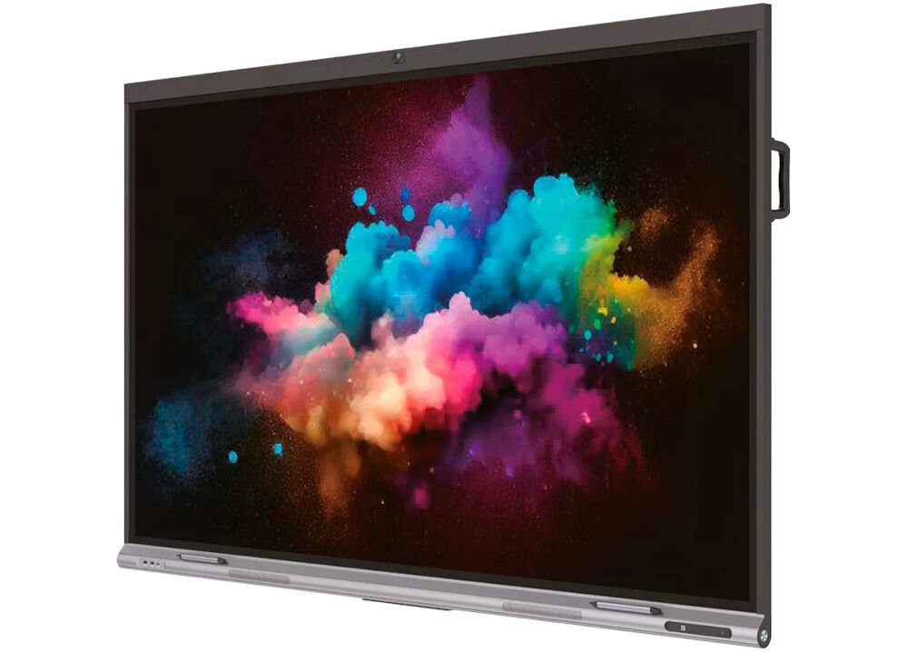 Monitor PRESTIGIO SOLUTIONS PSMB068P110 110 cali 3840x2160px IPS prezentacja monitora na białym tle od przodu pod kątem ekran 4K UHD 110 cali matowa powłoka IPS TFT czytelność komfort