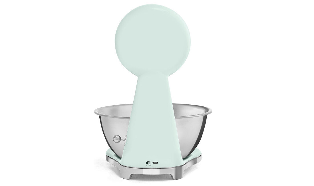 Waga kuchenna SMEG KSF01PGWW Pastelowa Zieleń zawsze gotowa do pracy Wbudowany akumulator litowo-jonow kabel USB-A/USB-C wygodne i ekologiczne podejście