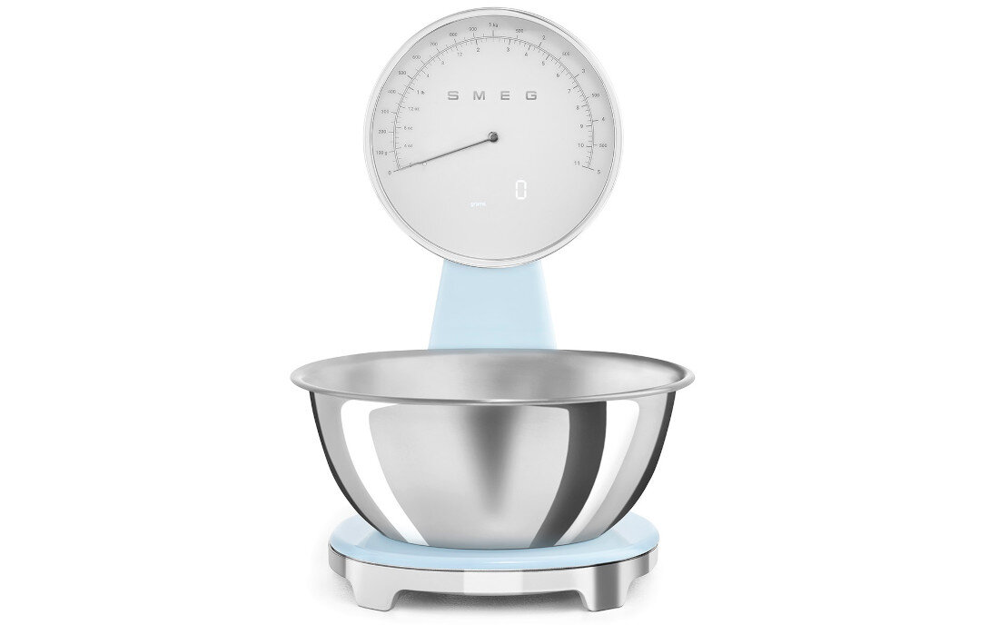 Waga kuchenna SMEG KSF01PBWW Pastelowy Błękit design tło prezentacja wizualizacja Precyzja i wygoda w każdej kuchni