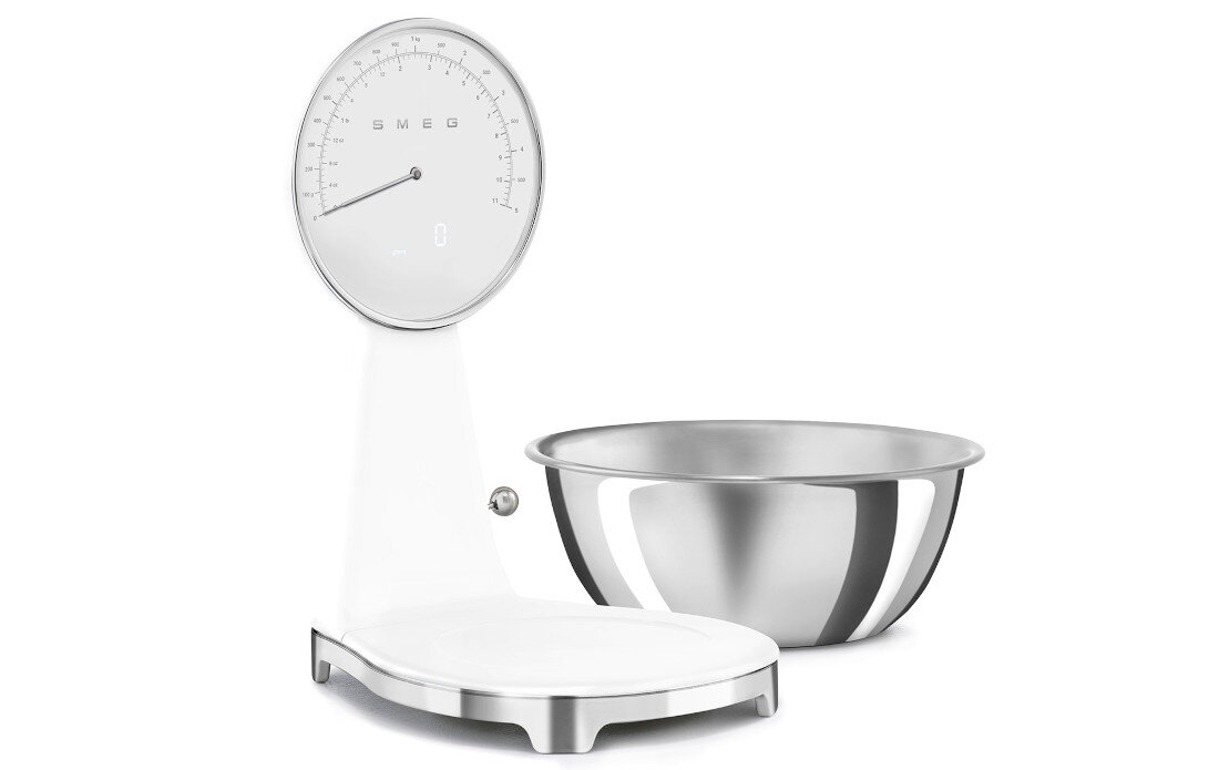 Waga kuchenna SMEG KSF01WHWW Biały Zgodność z mikserem Talerz ważący misa mikser płynne przejście od ważenia do miksowania dania desery możliwości