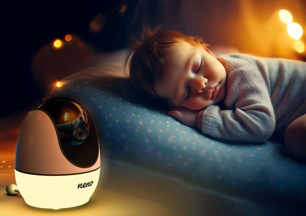 Niania elektroniczna NENO Ti Amo włączona lampka obok śpiące dziecko oświetlenie łagodne światło