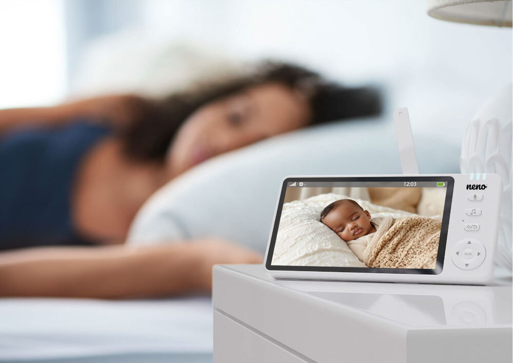Niania elektroniczna NENO Ti Amo monitor z aktywnym podglądem w tle śpiąca osoba funkcja alarmu przypomnienie