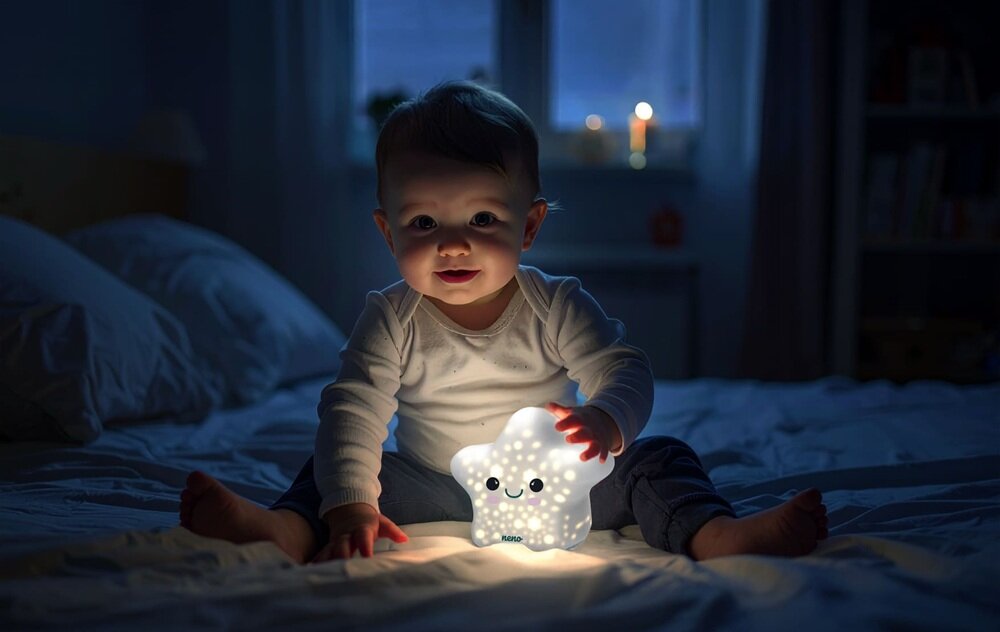 Lampka nocna NENO Shine z myślą o najmłodszych, łatwa obsługa, delikatne stuknięcie, uruchomienie lampki