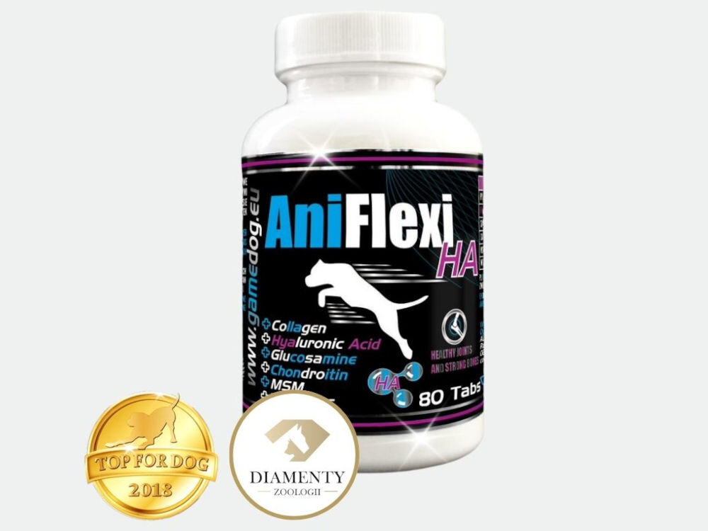 Suplement dla psa GAME DOG AniFlexi HA Mini (120 kapsułek) AniFlexi HA suplement na zdrowe stawy psa. Butelka z nagrodami: TOP FOR DOG 2018 i DIAMENTY ZOOLOGII.