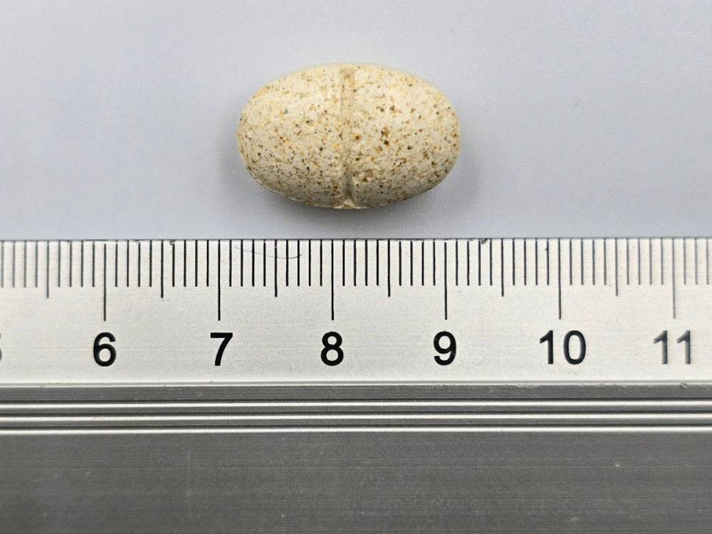 Suplement dla psa GAME DOG AniFlexi Marine V2 Pojedyncza tabletka suplementu AniFlexi Marine V2 z kolagenem morskim, pokazana na linijce miarowej dla określenia rozmiaru.