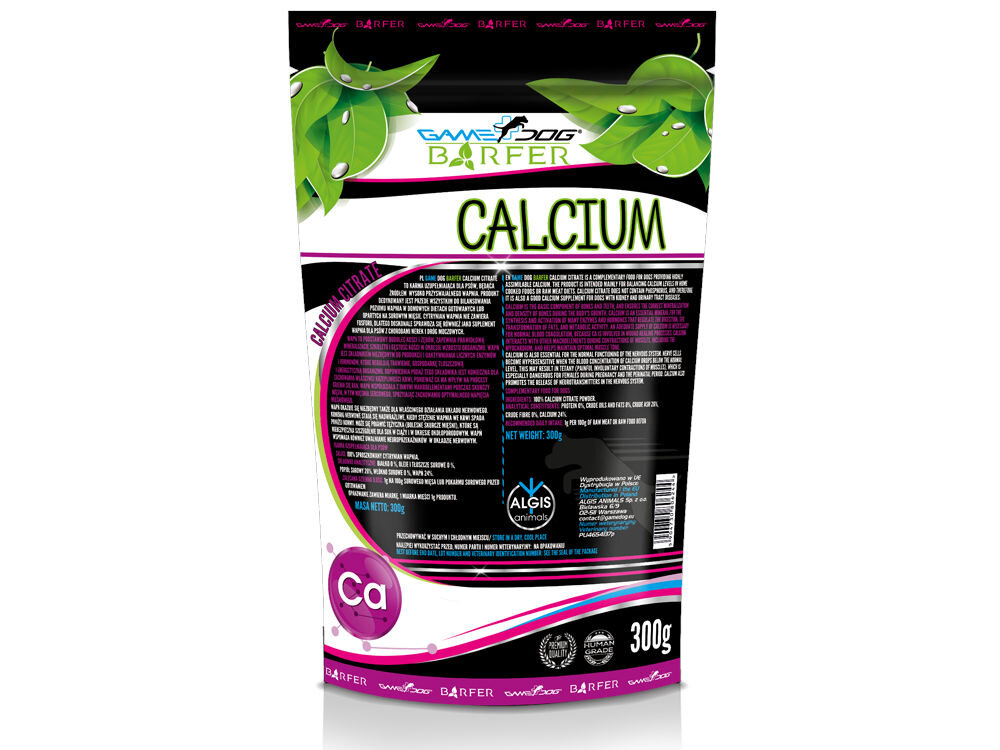 Suplement dla psa GAME DOG Barfer Calcium Citrate 300 g Suplement dla psa BARFER Calcium (Cytrynian Wapnia) 300g. Uzupełnienie wapnia w diecie BARF.